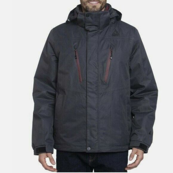 Gerry Sz L Gray 3 In 1 Coat W/ Zip Out Burgundy Jacket Hooded Ski Winter Puffer - Picture 2 of 16